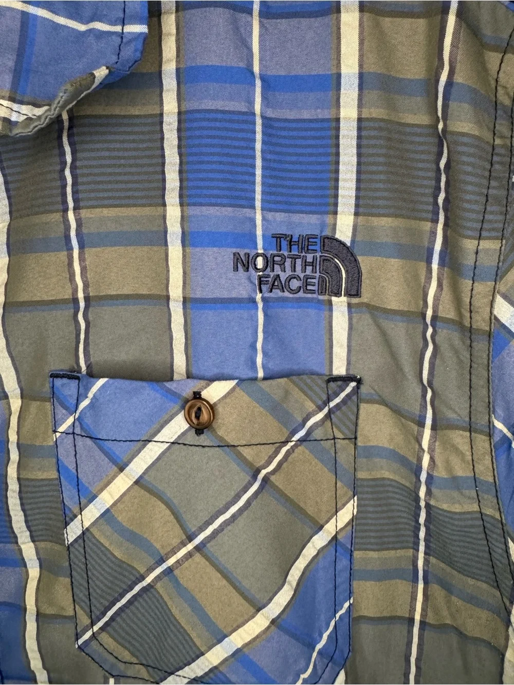 The North Face Men’s XL Plaid Short Sleeve Button-Up Hiking Shirt Blue Gray